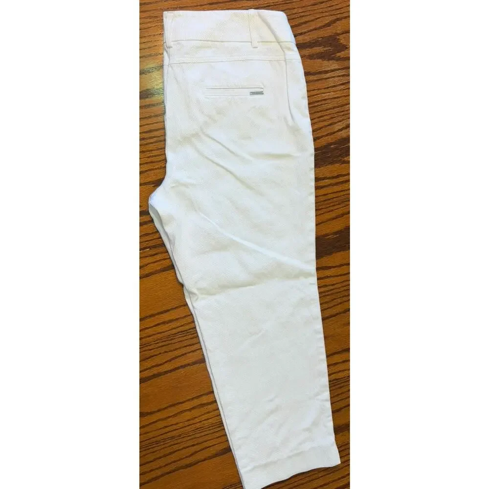 Anne Klein Crop Pants Women's White Textured Straight Leg Work Office Trousers
